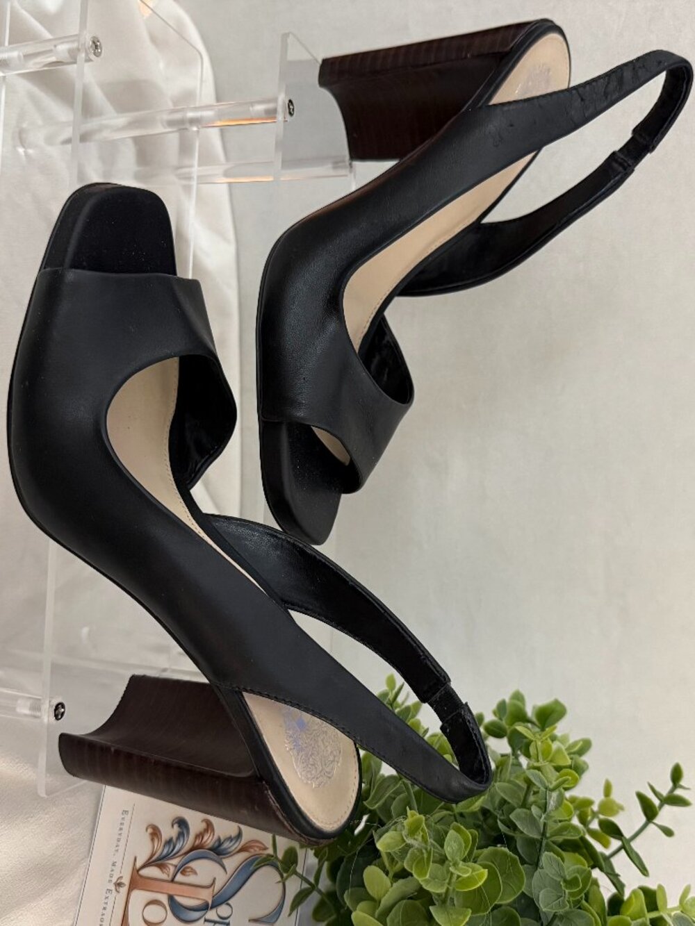 Vince Camuto Phendry Black Leather Slingback Heels 7.5M